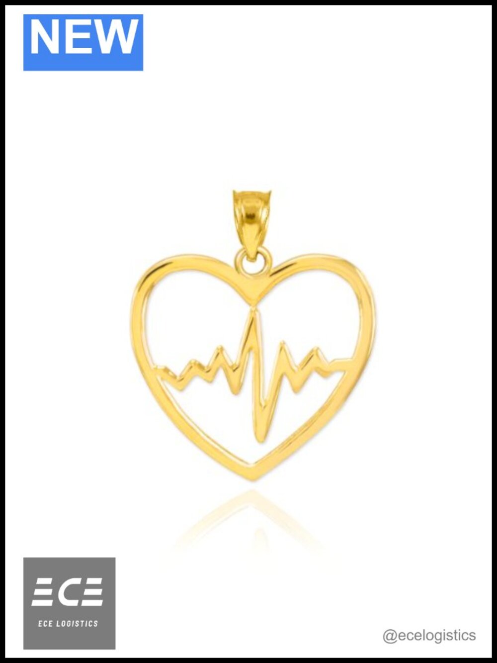 10K Yellow Gold Heartbeat Open Heart Charm Pendant Necklace